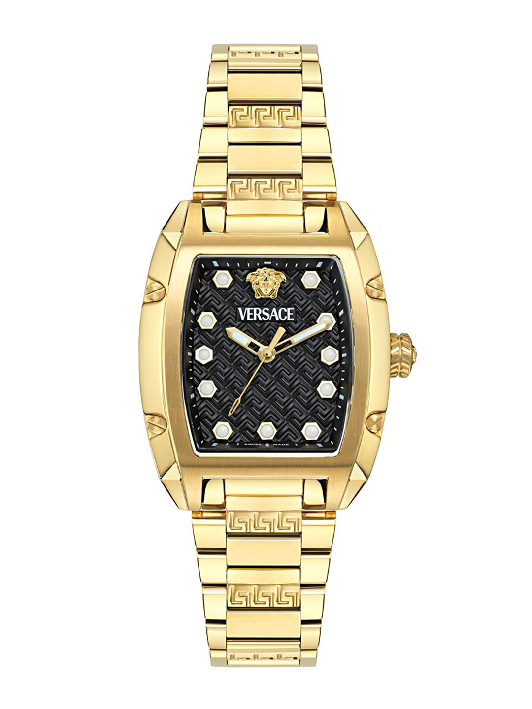 Versace V Virtus Quartz Black Dial Gold Steel Strap Watch For Women - VET300121