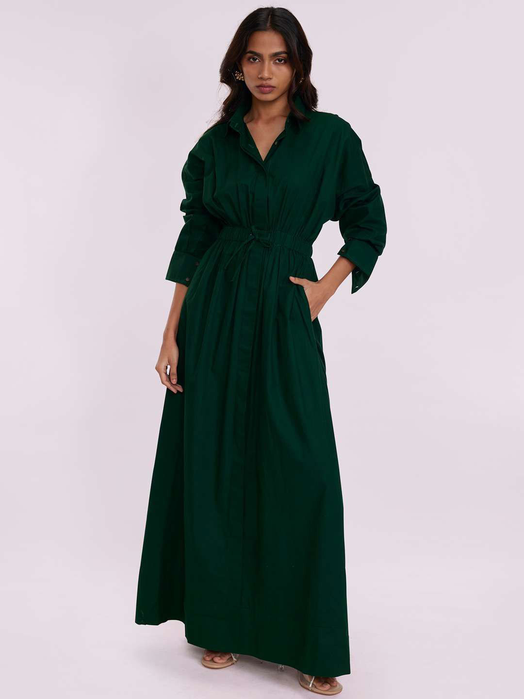 Buy POPPI Women Dark Green Maxi Shirt Dress Dresses for Women — free download