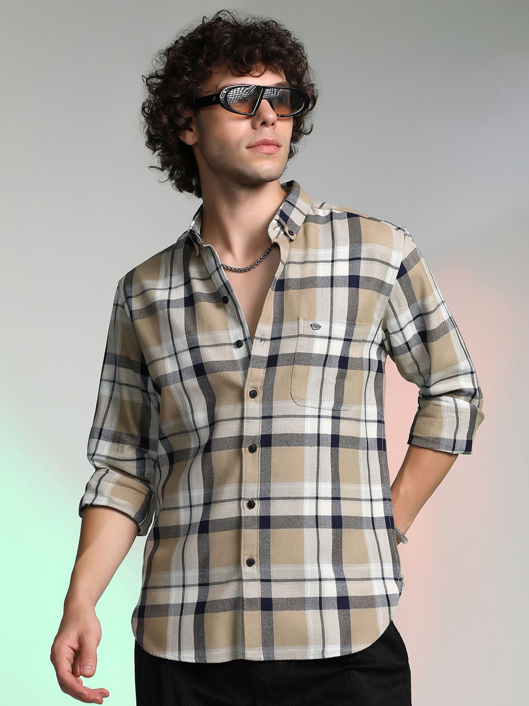 Men's Tartan Checked White Comfort Shirt