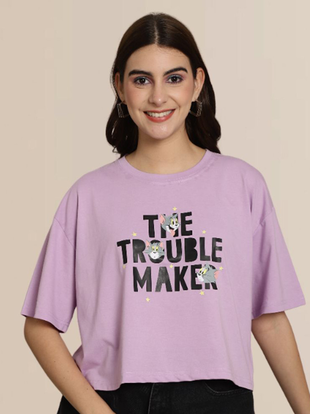 Tom & Jerry Cartoon Print High Quality Womens Drop Shoulder T shirt In Lowest Price main image 0