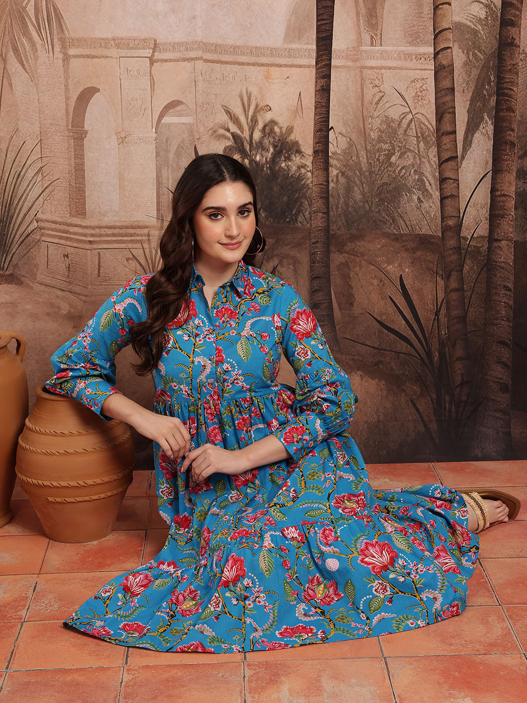 Sylpha | Women's Day Dress With Ethnic Print Design And Flowing Tiered Skirt | Casual
