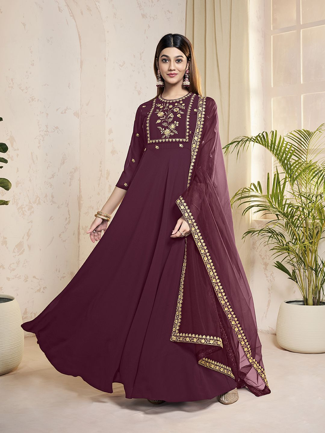 Georgette Embroidered and Sequence Work Anarkali Kurta and Dupatta Set main image 0