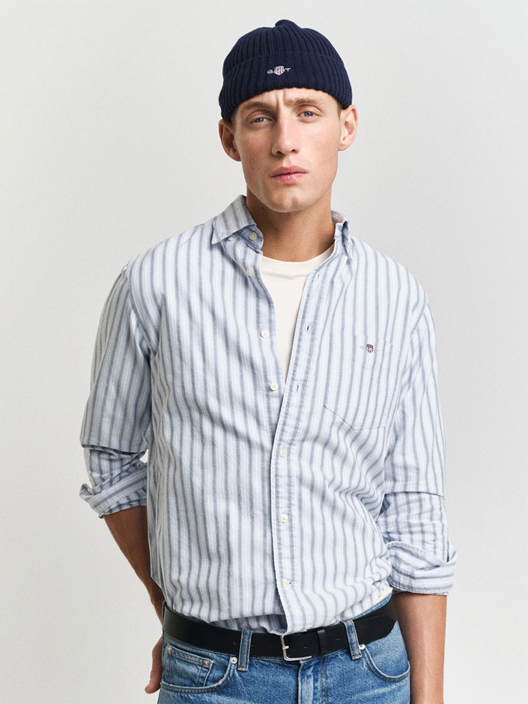 Gant Men Beige Striped Button-Down Collar Full Sleeves Shirt