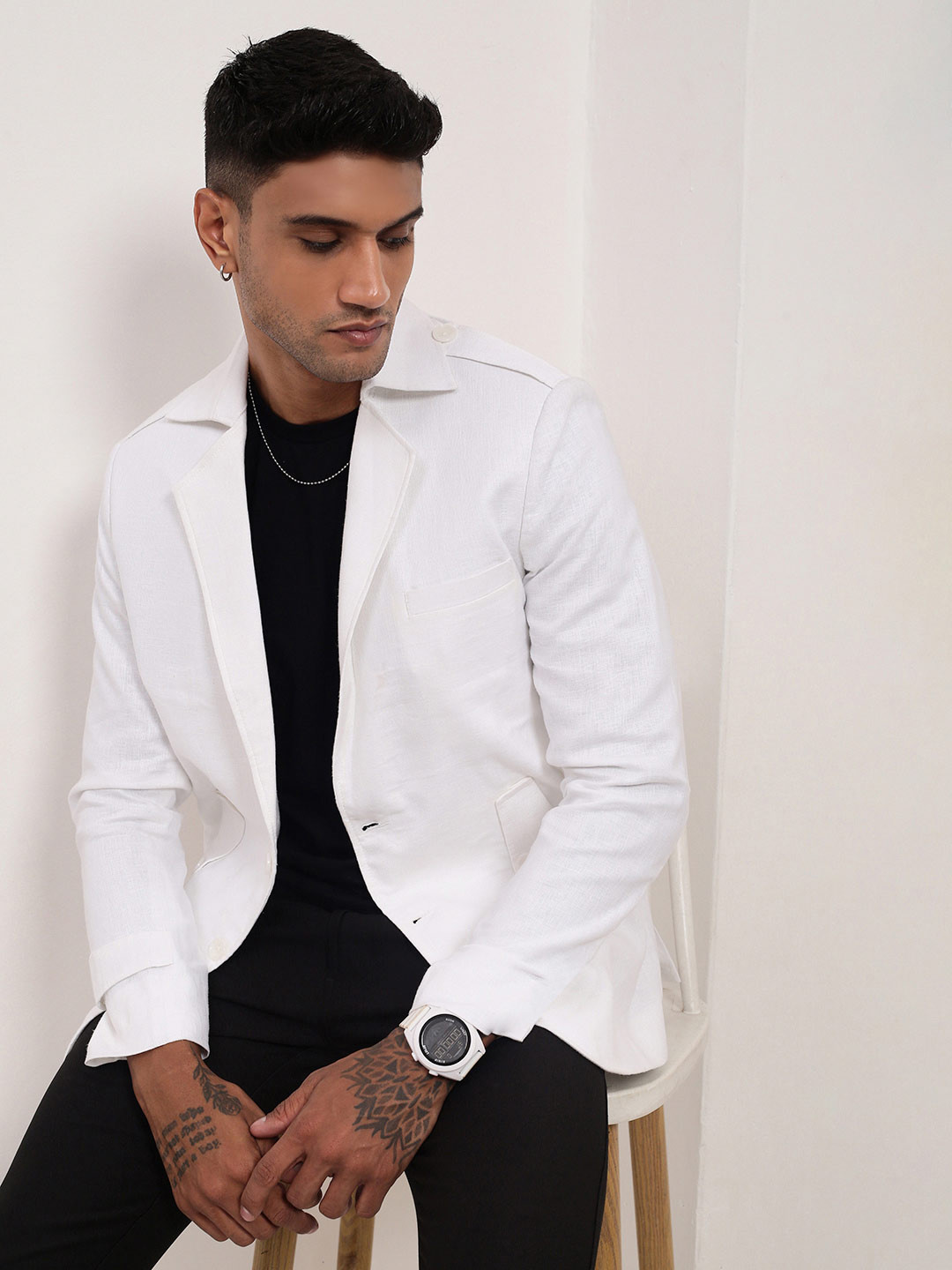 Men's Brown Slim Fit Single Breasted Notched Lapel Cotton Blazer