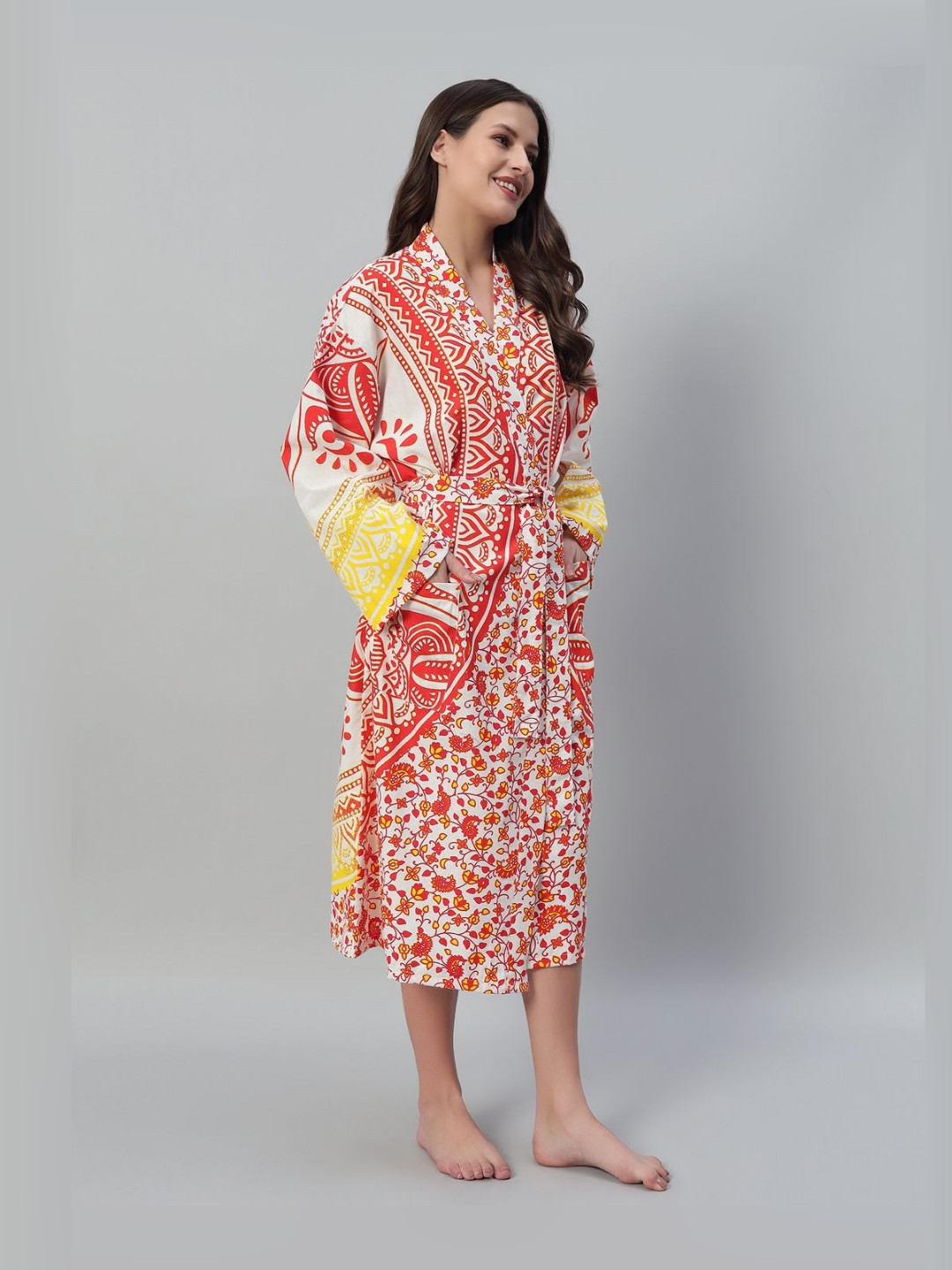 Buy HANDICRAFT PALACE Women Printed Pure Cotton Bath Robe With Belt - Bath Robe for Women ...