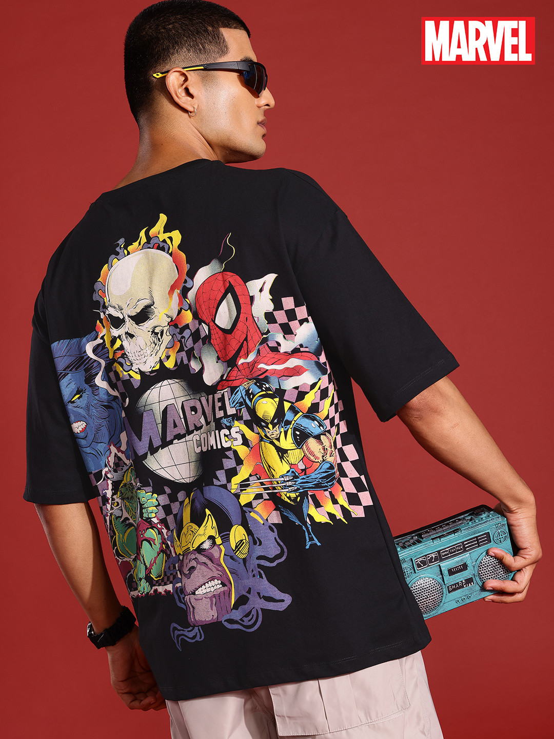 Marvel Comics Black Moderno Fit Men's Round Neck T-Shirt by Being Human Clothing  main image 0