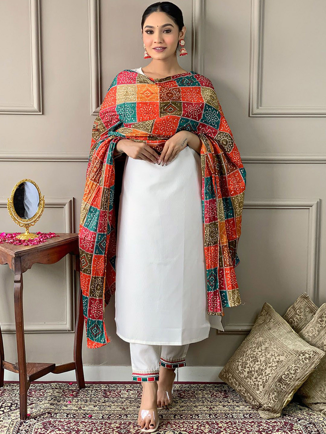 Women Black Pleated Kurta with Trousers & With Dupatta