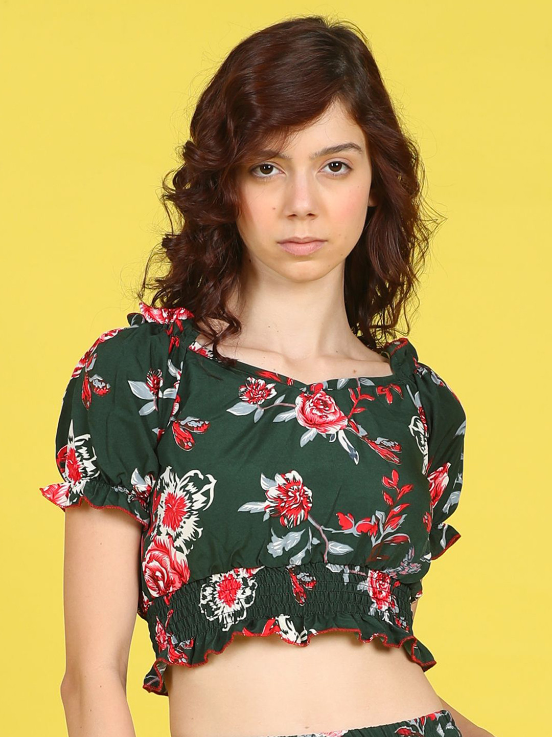 Natilene Girls Floral Printed Twisted Shirt Style Crop Top main image 0