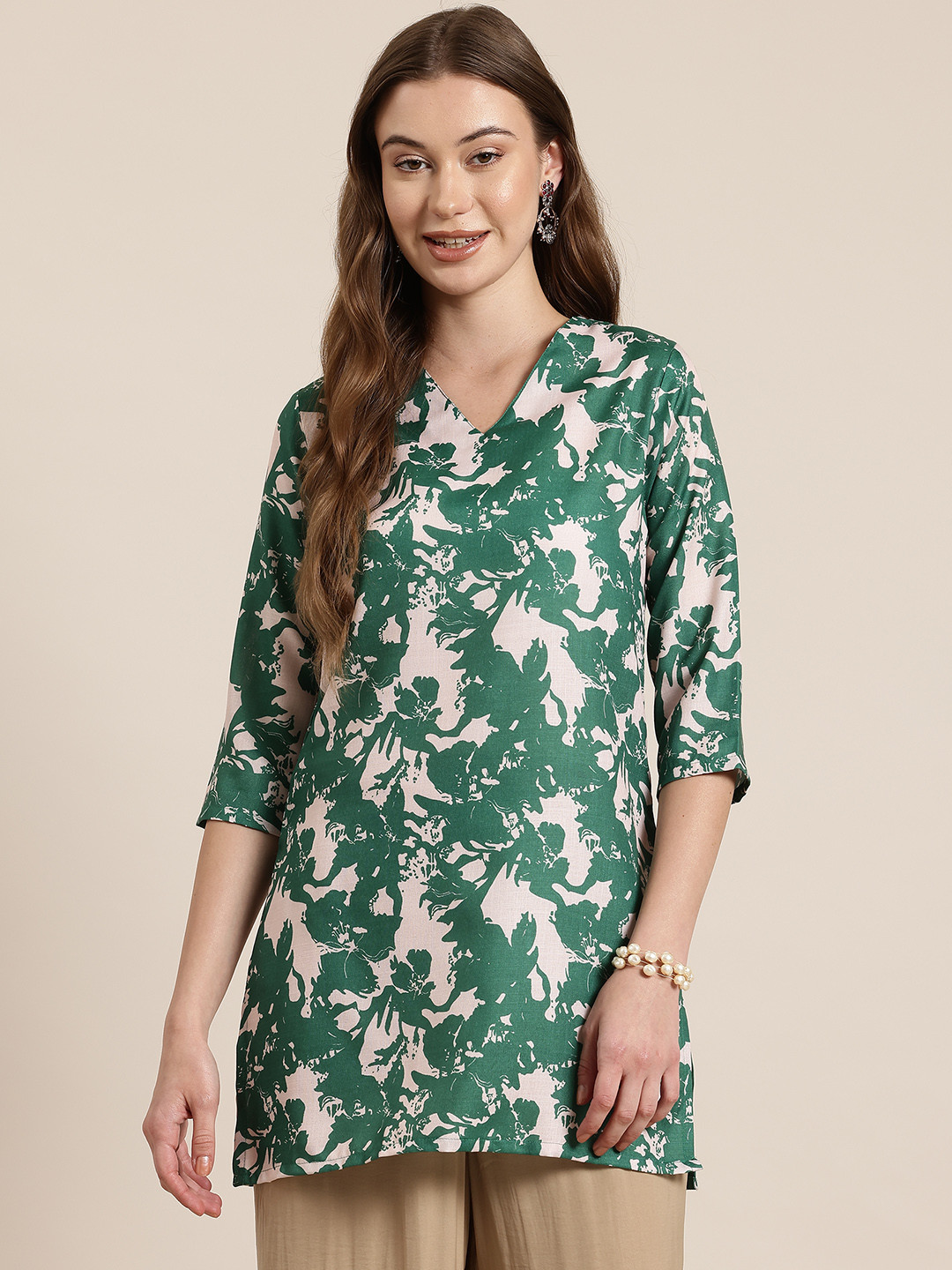 Buy HERE&NOW Abstract Printed V Neck Short Kurti - Kurtis for Women ...