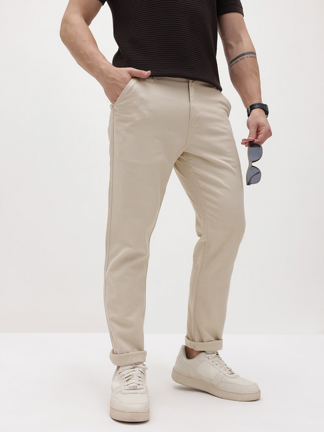 Buy The Roadster Life Co. Men Pure Cotton Regular Fit Trousers ...