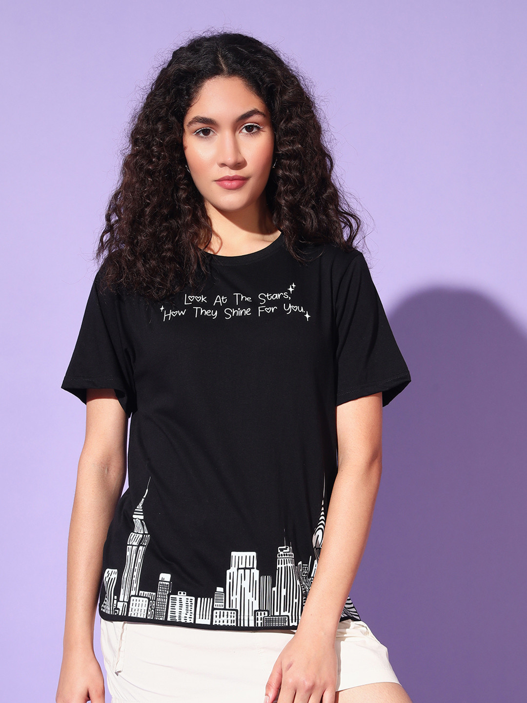 THE DRY STATE Women's Cotton All Over Print Multicolor Oversize Tshirt