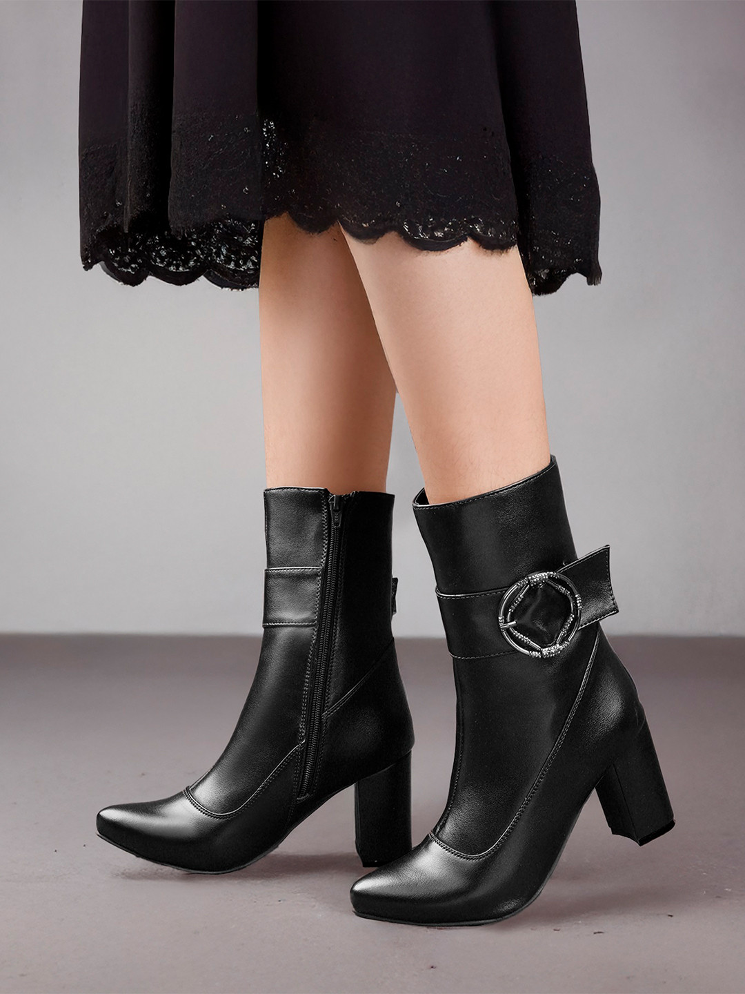 Buckle Zipper High Boots