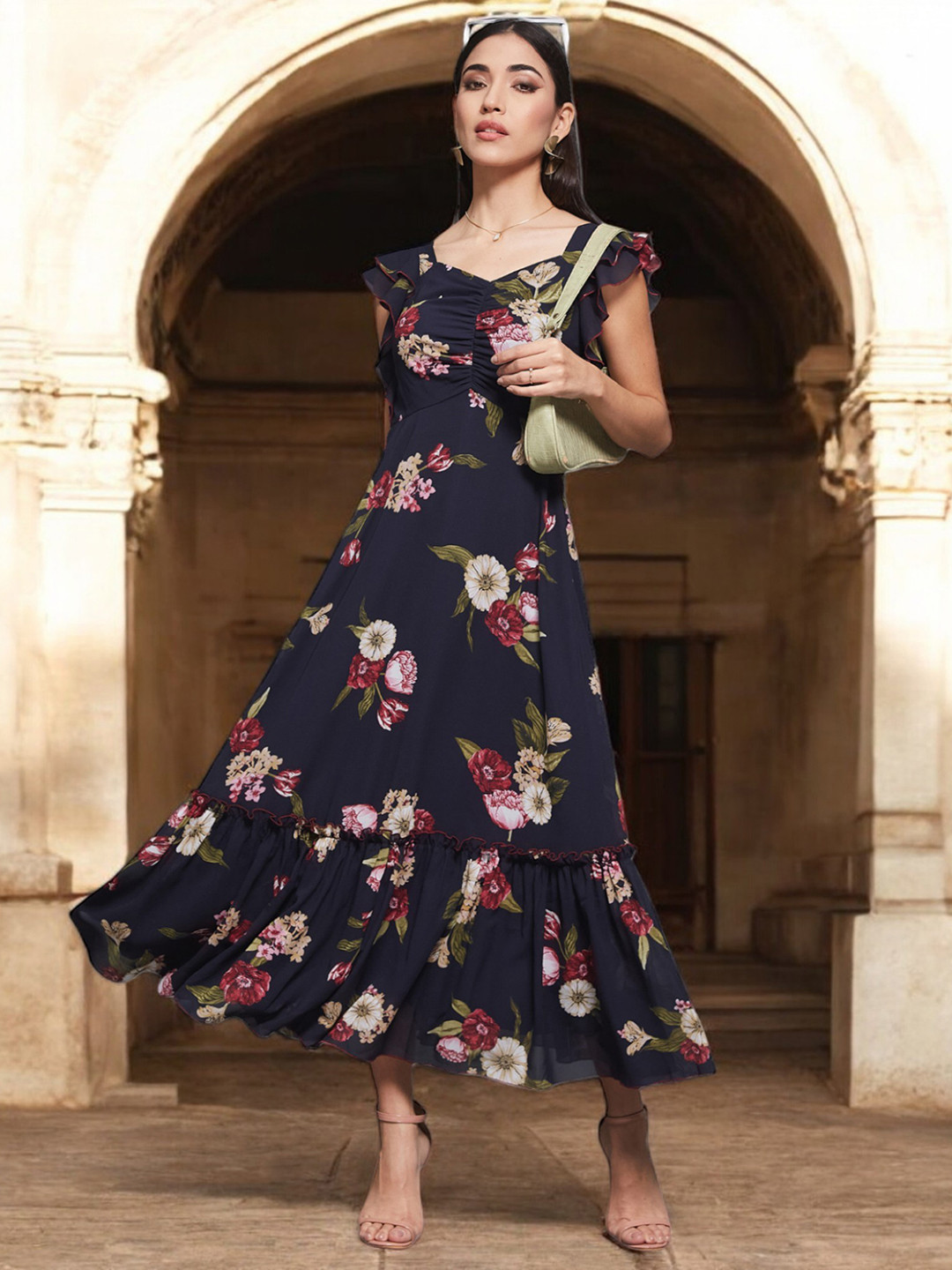 Vestido Maxi De Georgette Fruncido | Michael Kors
