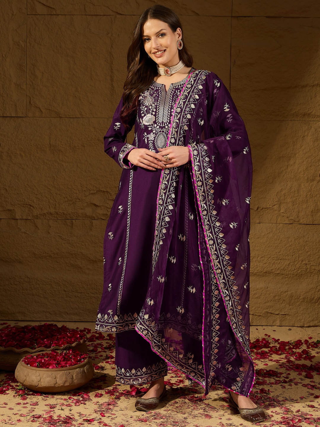 Women Embroidered Kurta with Palazzos main image 1