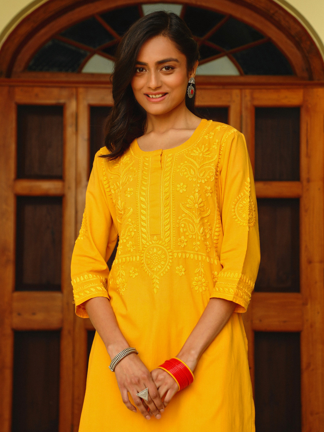 Light Yellow Chikankari Kurta Set main image 1