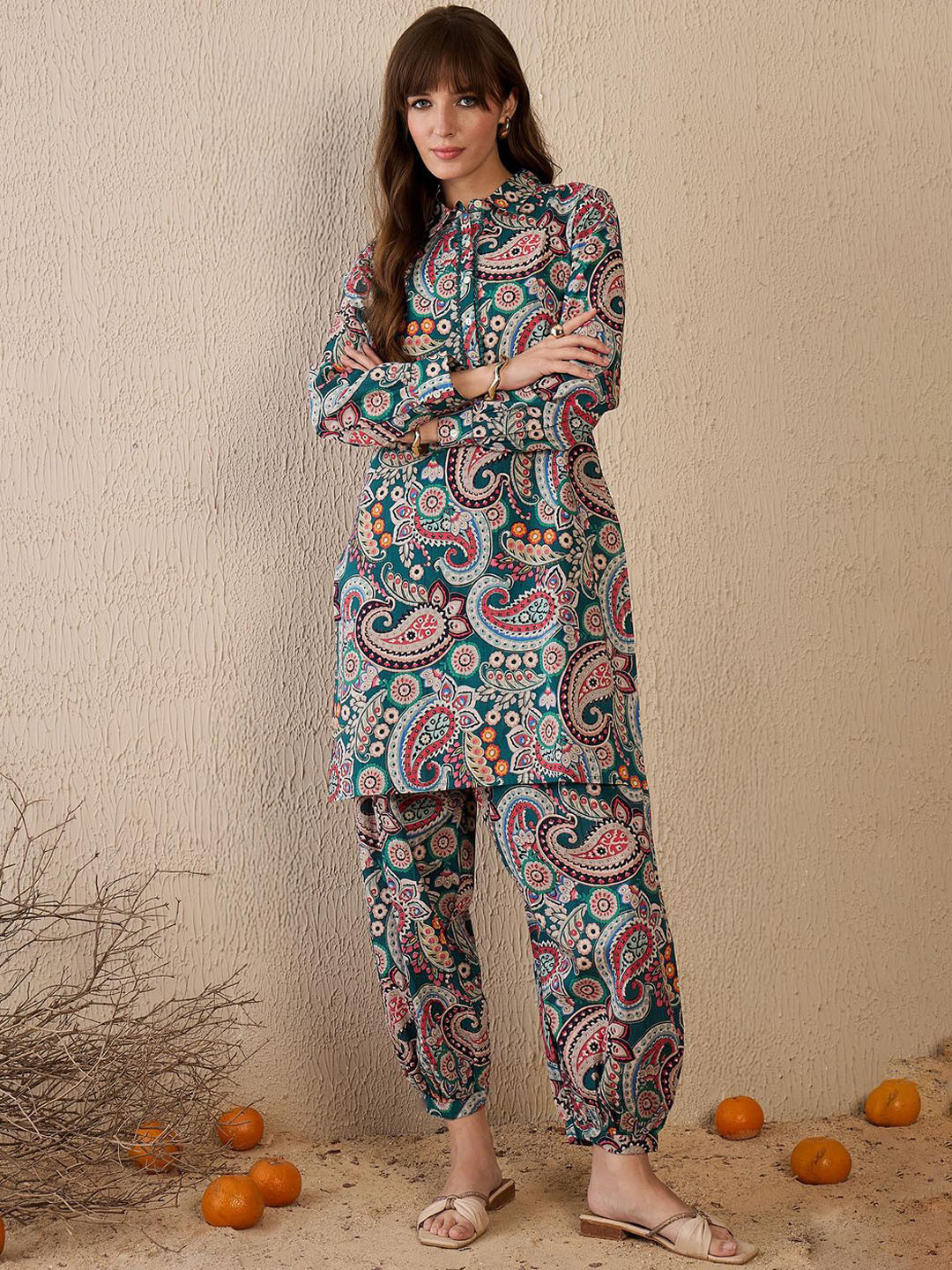 Indo Era Blue Ethnic Motifs Printed A-Line Kurta