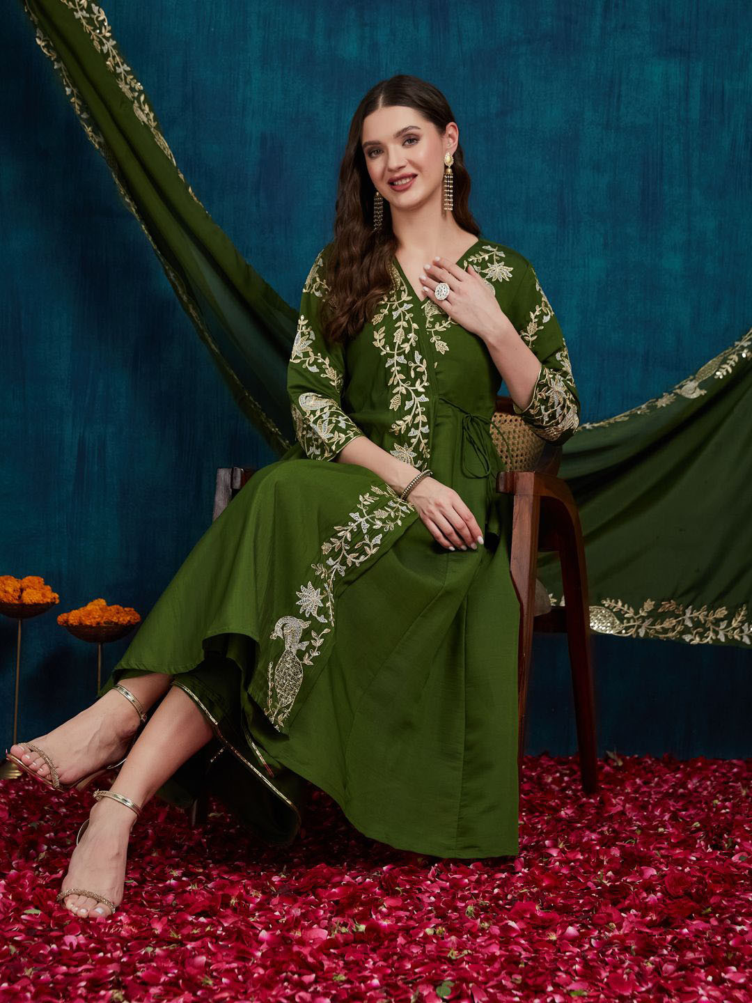 Floral Embroidered Silk Blend Kurta