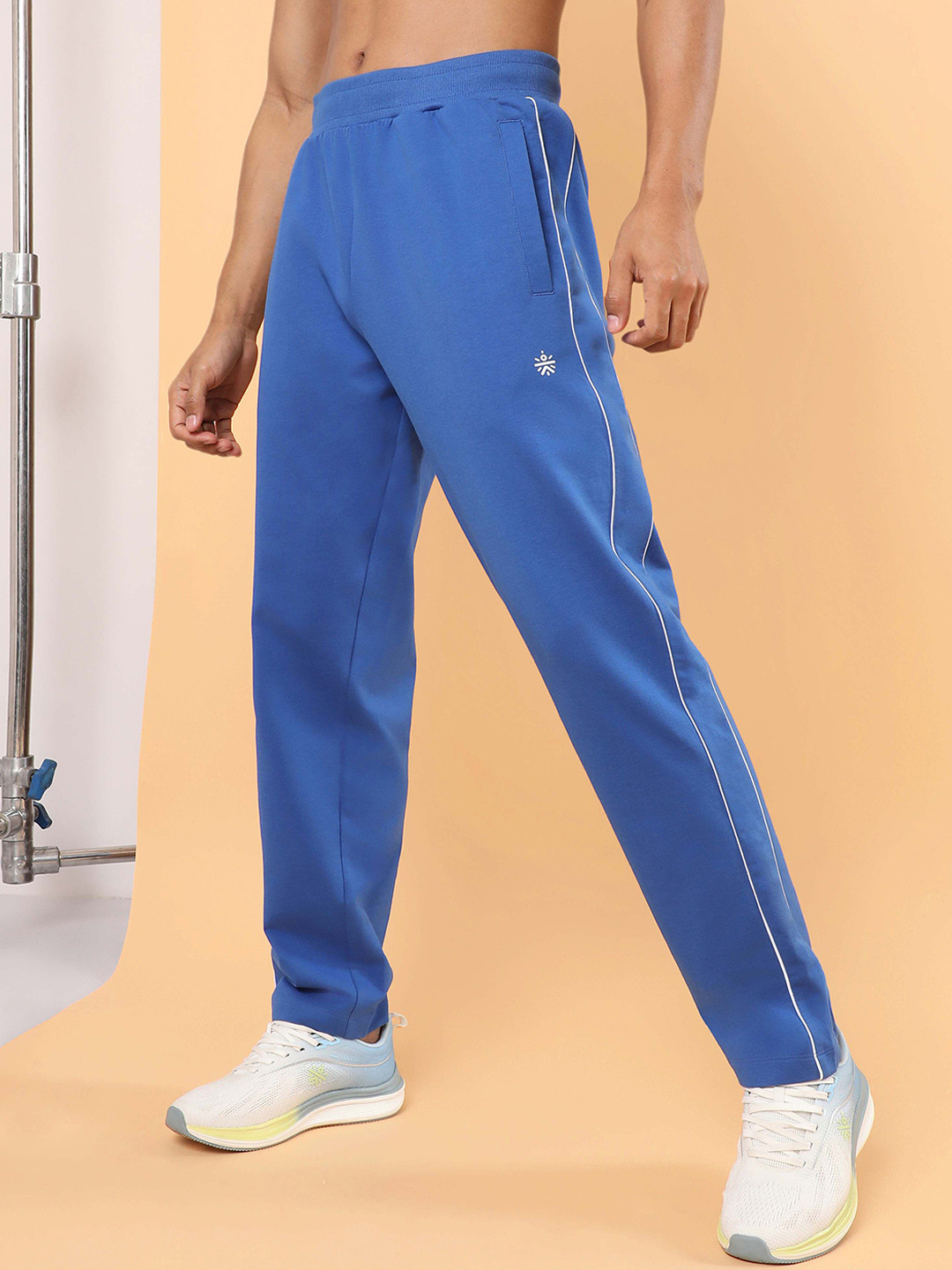 Men'S Blue Cotton Checked Track Pants