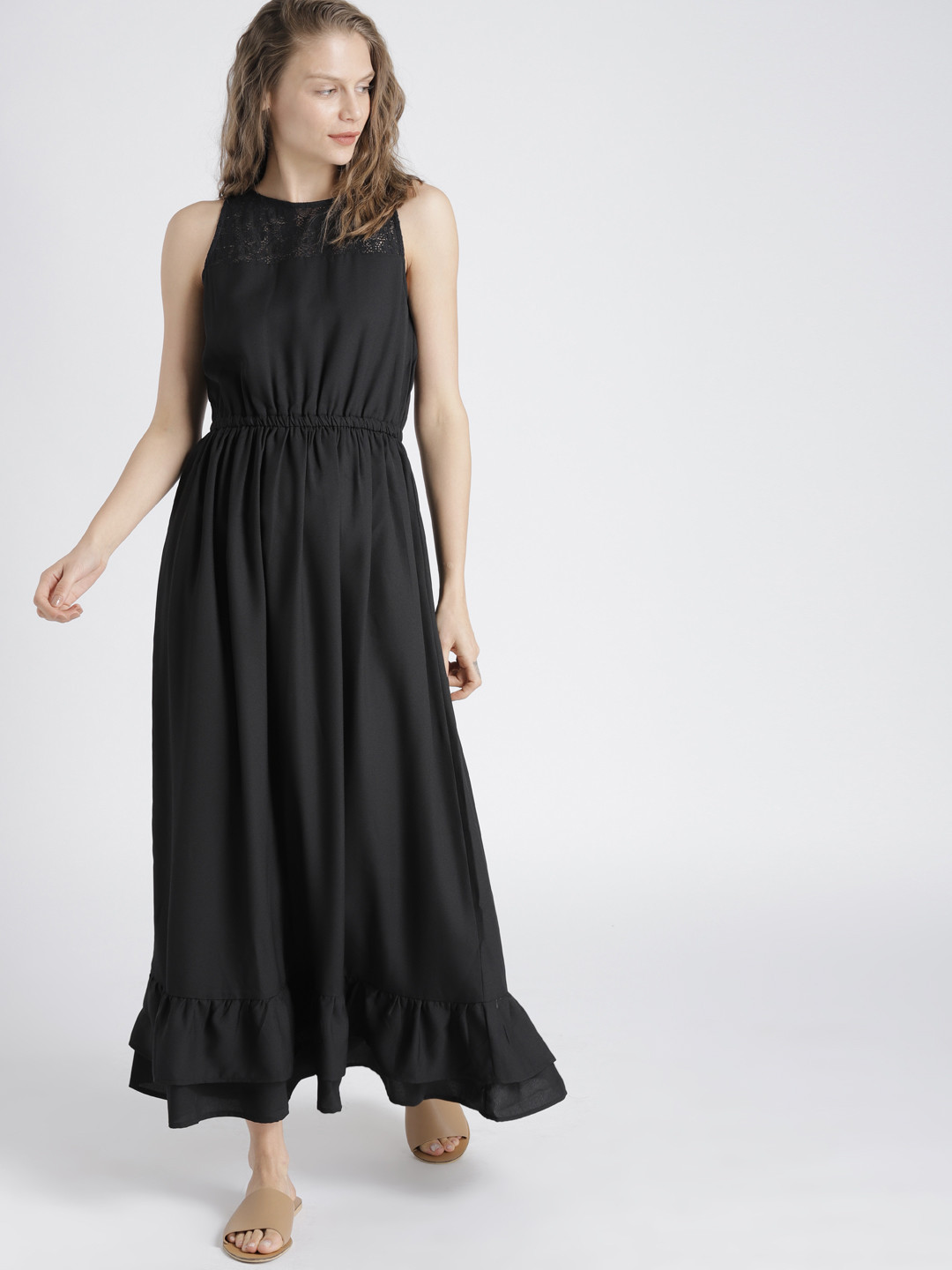 Buy Chemistry Women Black Solid Cinched Waist Maxi Dress Dresses for