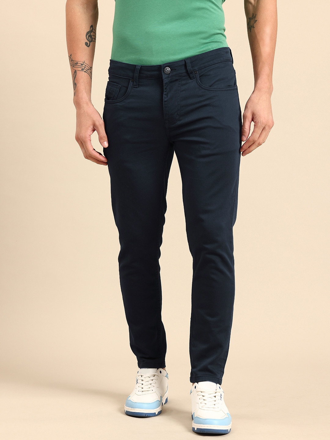 Blue Skinny Cropped Fit Men's Denims by Being Human Clothing