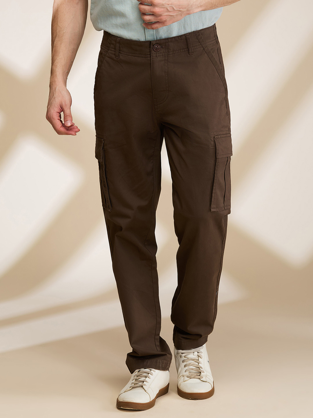Brown Regular Fit Cargos for Men By Being Human Clothing