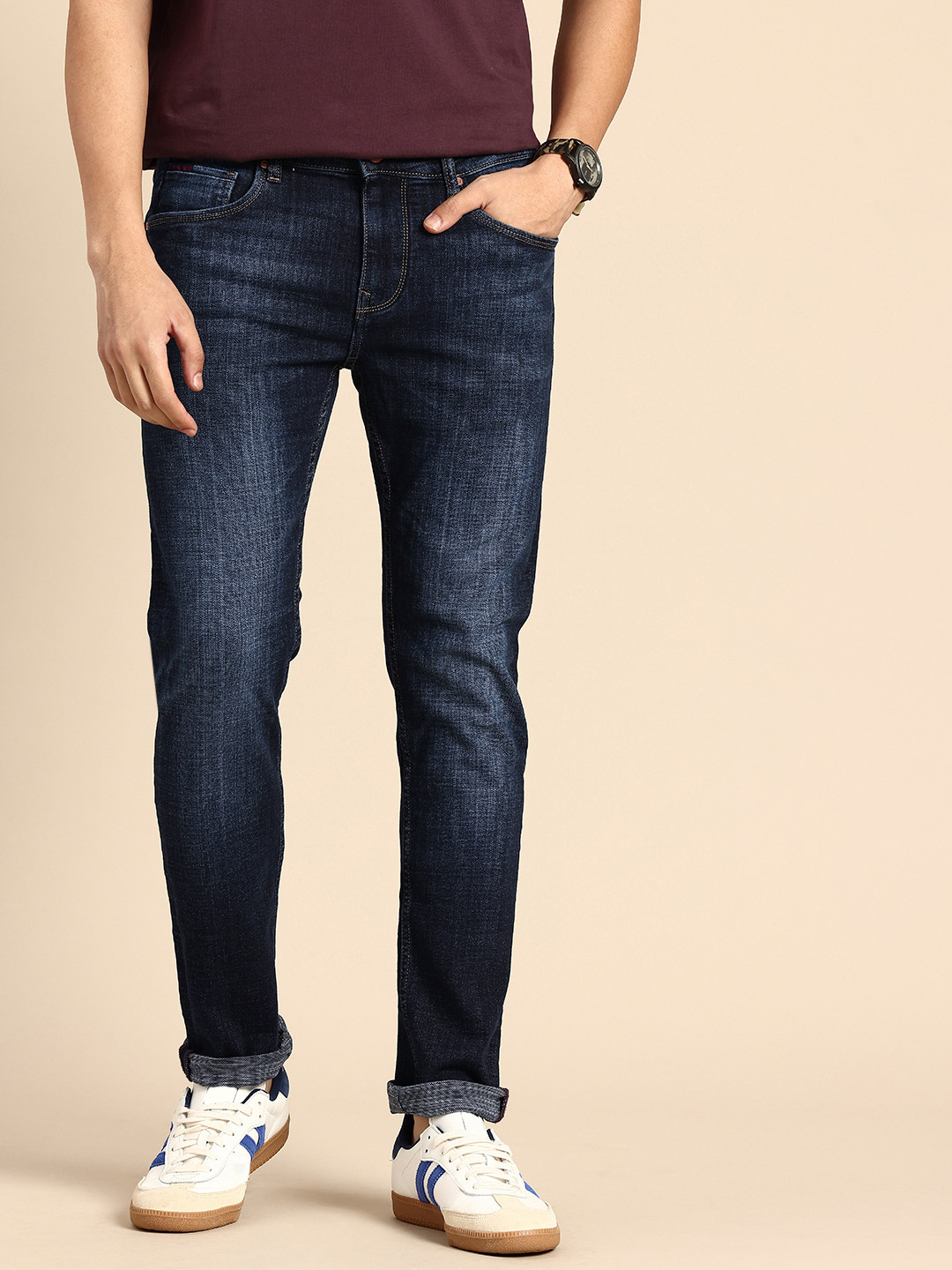Grey Skinny Straight Fit Men's Denims by Being Human Clothing main image 1