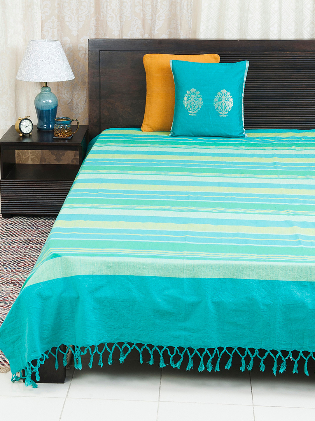Buy Fabindia Blue Woven Design Cotton Double Bed Cover Bed Covers for Unisex 3409751 Myntra