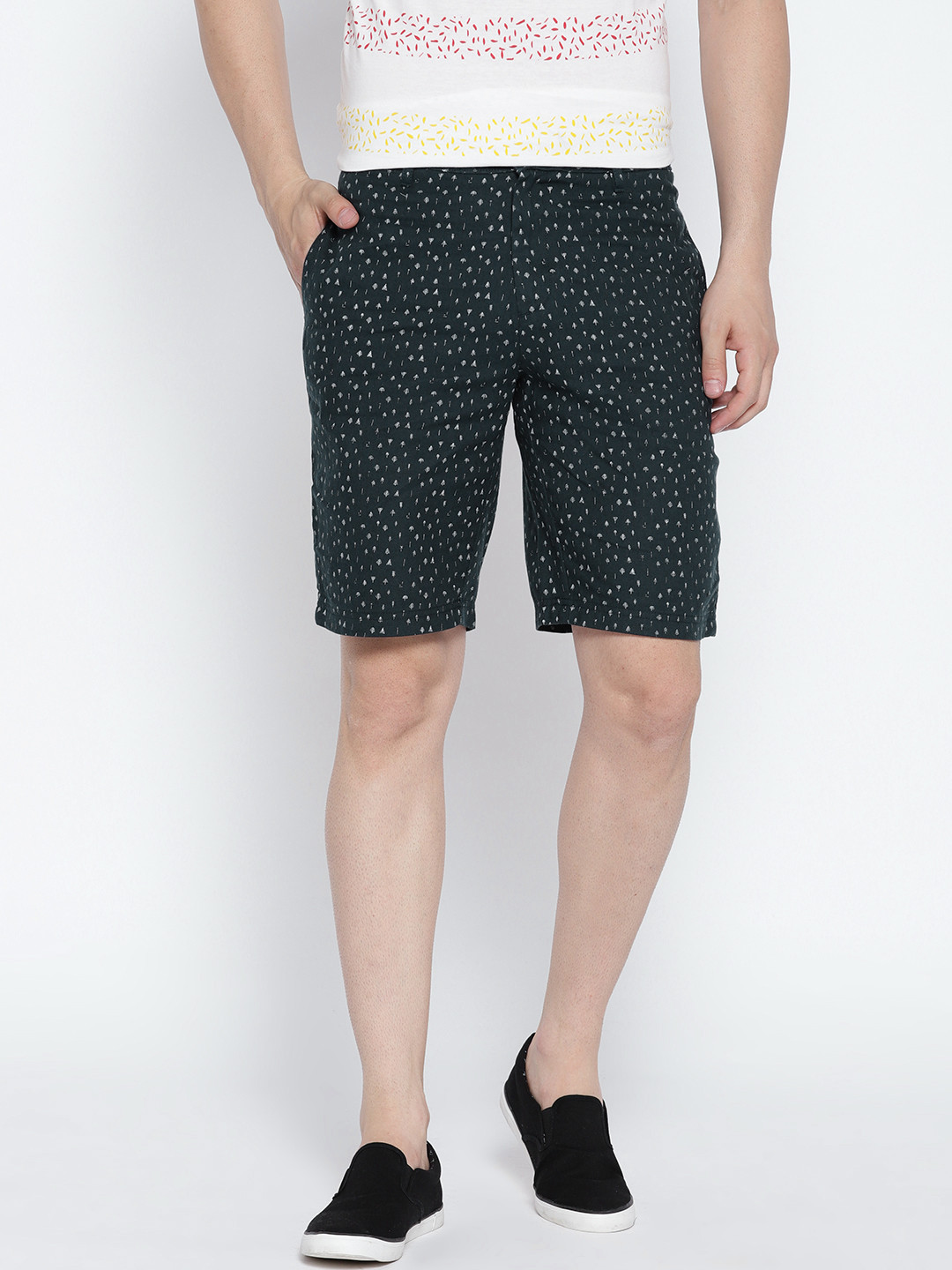 Buy Van Heusen Sport Men Navy Blue Printed Slim Fit Regular Shorts