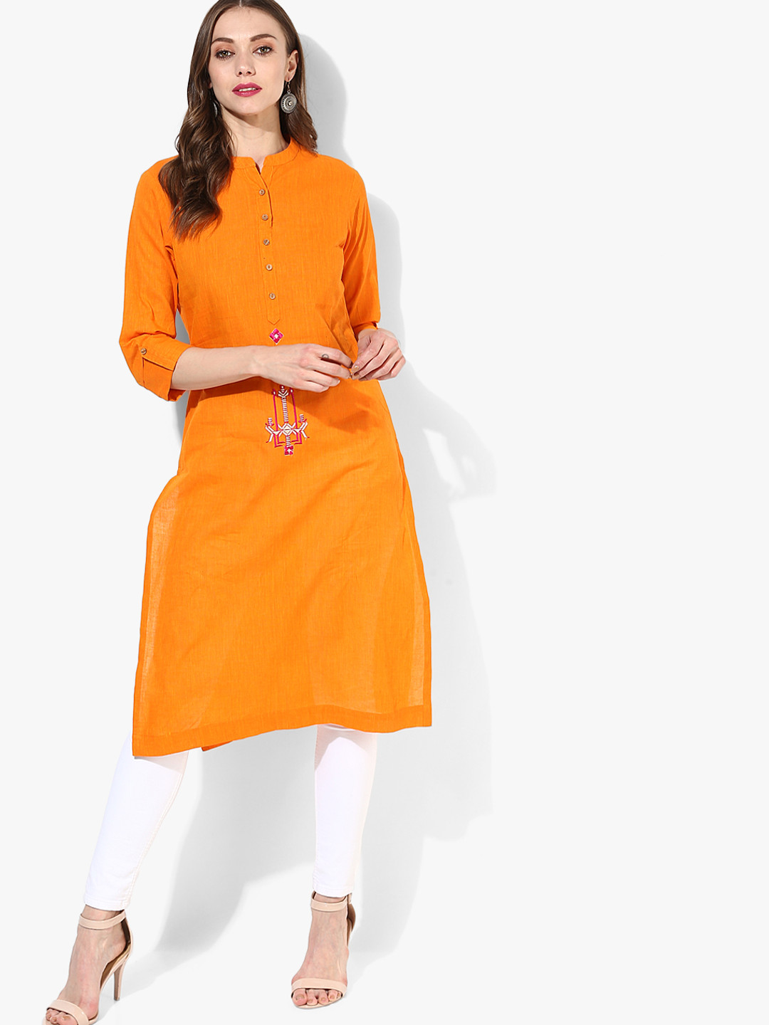 Buy Sangria Women Orange Embroidered Straight Kurta Kurtas for Women
