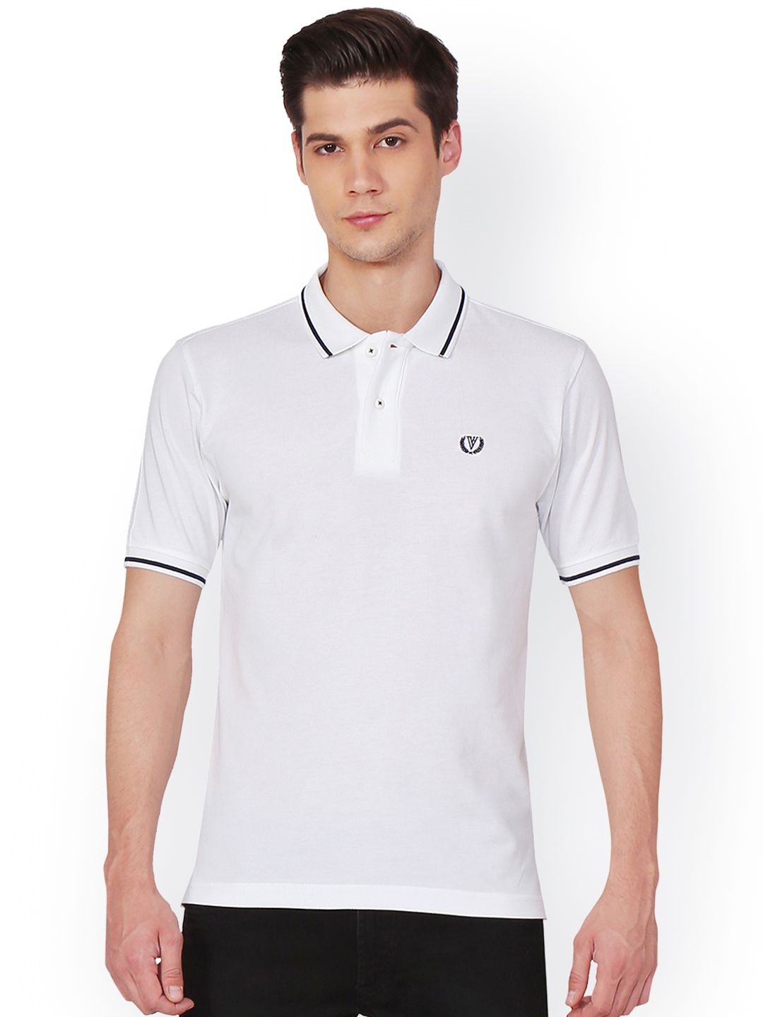 Buy Van Heusen Sport Men White Solid Polo Collar T Shirt - Tshirts for ...