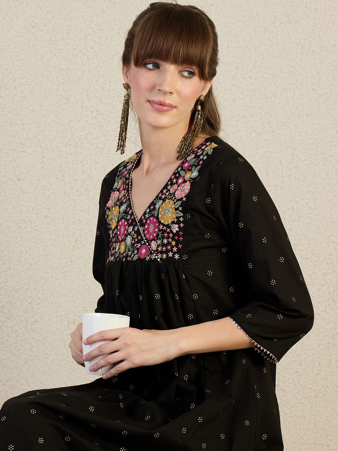 Girls Ethnic Motifs Embroidered Angrakha Thread Work Kurta & Sharara With Dupatta