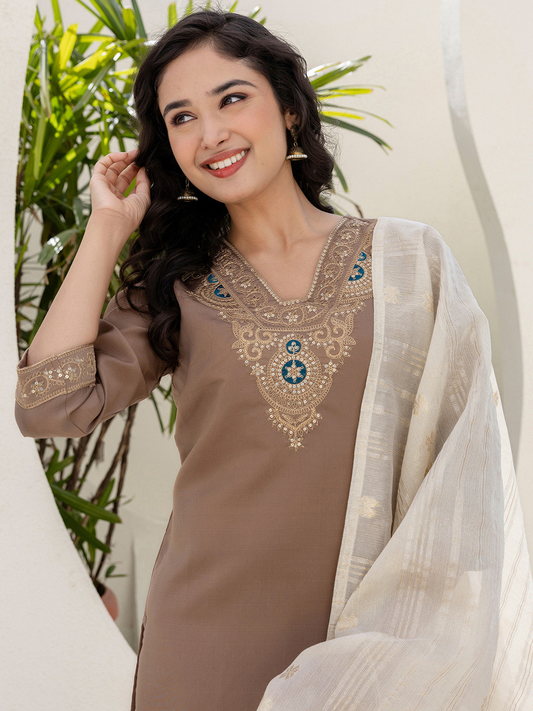 Women Fuchsia Embroidered Kurta Trouser Dupatta