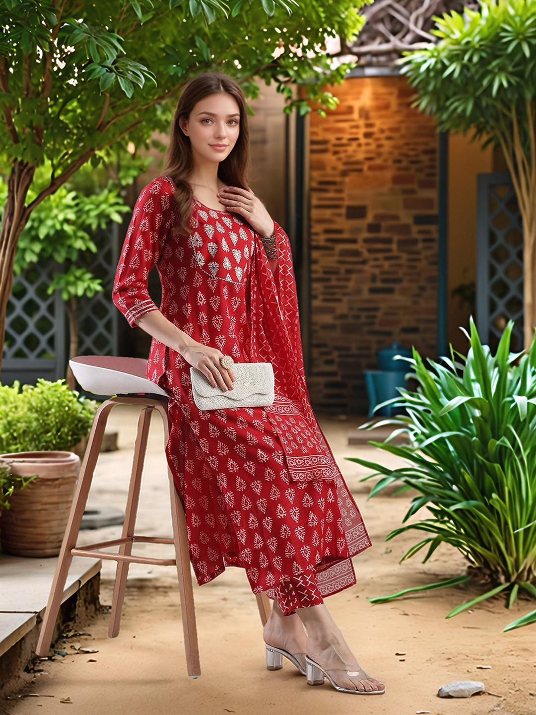 Women's Black Embroidered Regular Gotta Patti Kurta Sets