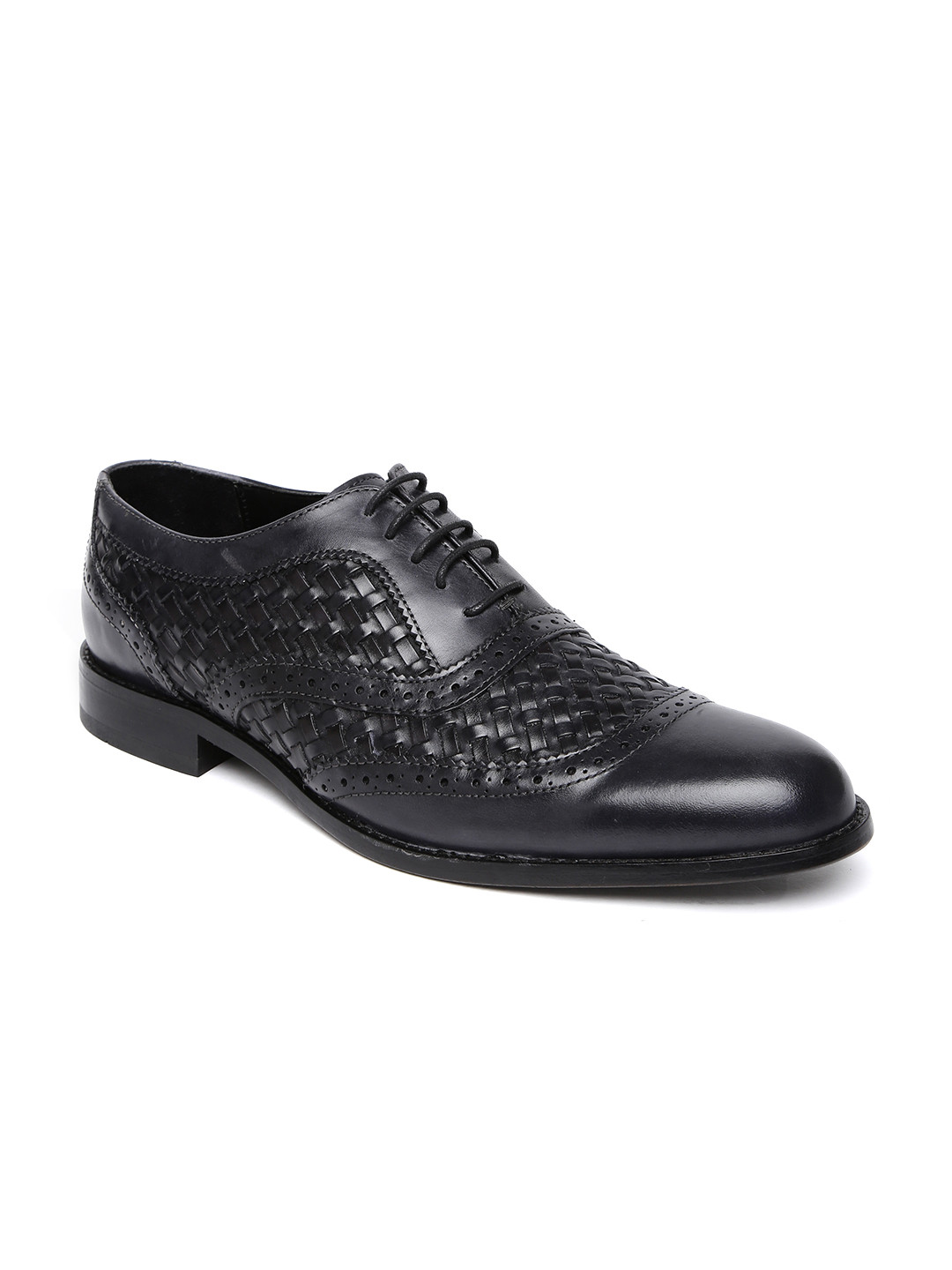 Buy Ruosh Wedding Men Black Leather Basket Weave Patterned Brogue Shoes