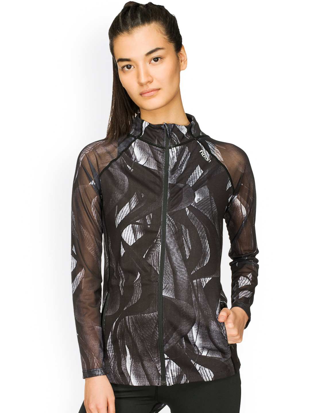 Buy Fitkin Women Black Printed Lightweight Sporty Jacket Jackets for