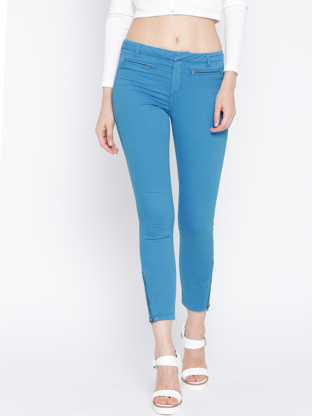 blue cotton trousers ladies