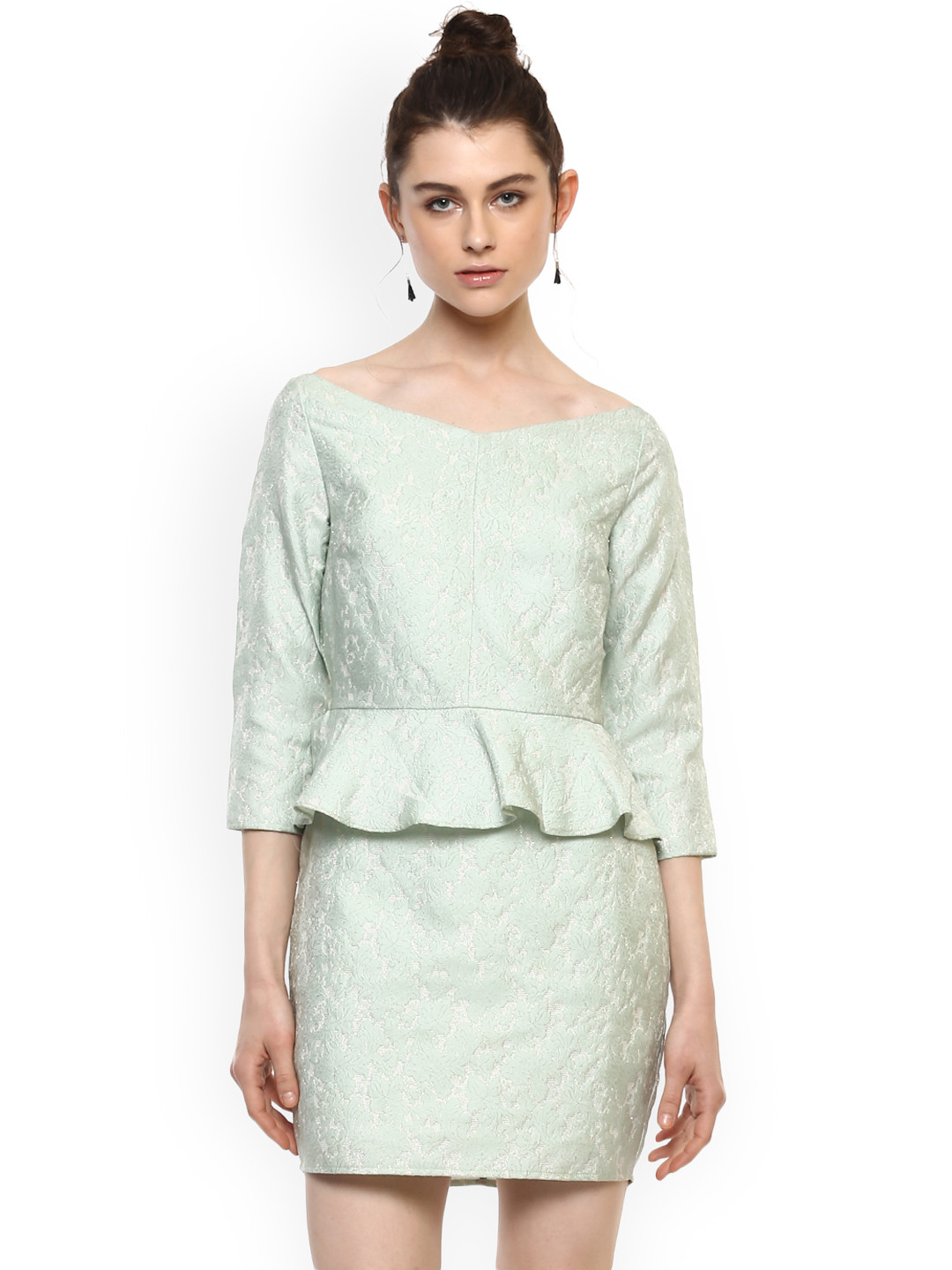 Buy Kazo Women Sea Green Solid Peplum Dress Dresses for Women 3803190