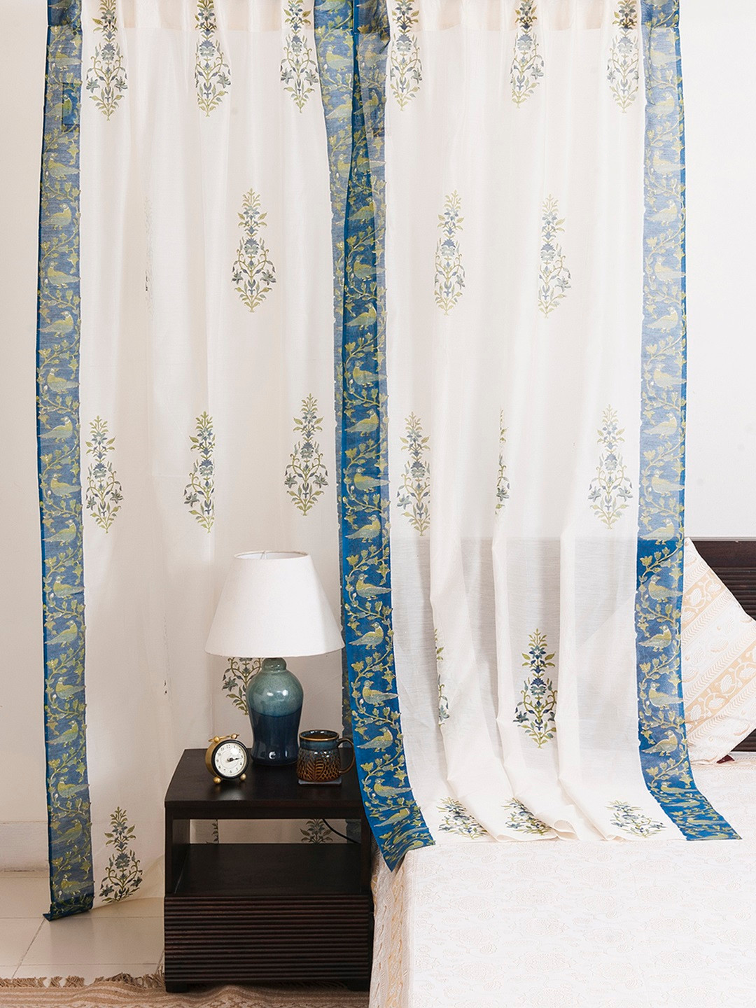 Buy Fabindia Blue Printed Silk Window Curtains Curtains And Sheers for Unisex 3816140 Myntra