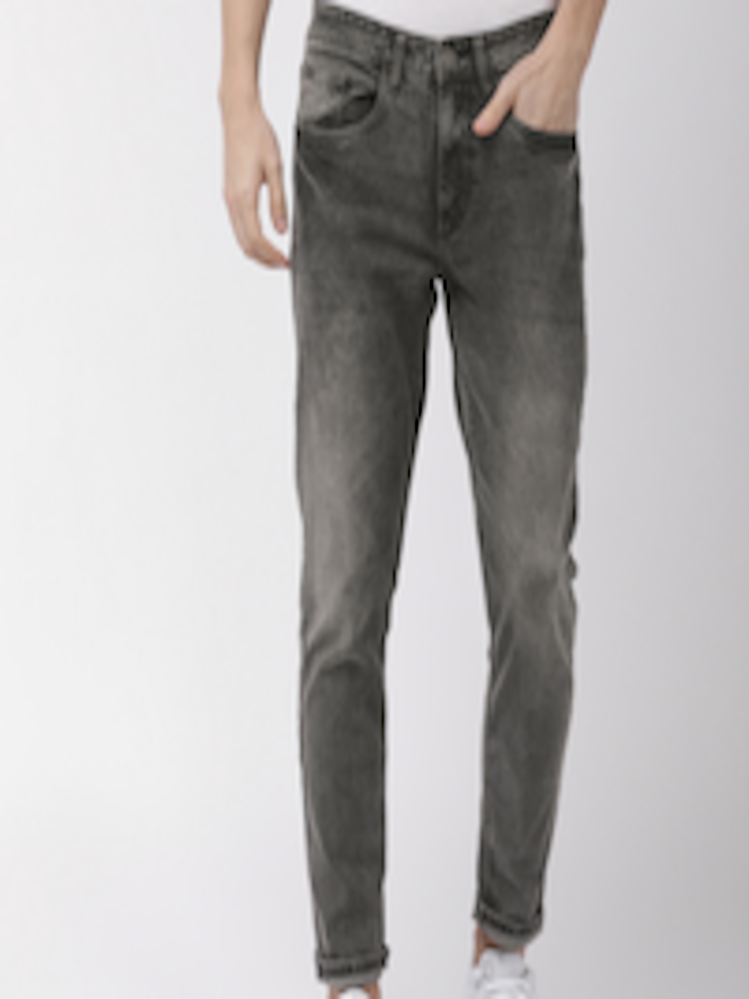 Buy HIGHLANDER Men Grey Slim Tapered Fit Mid Rise Clean Look Jeans ...