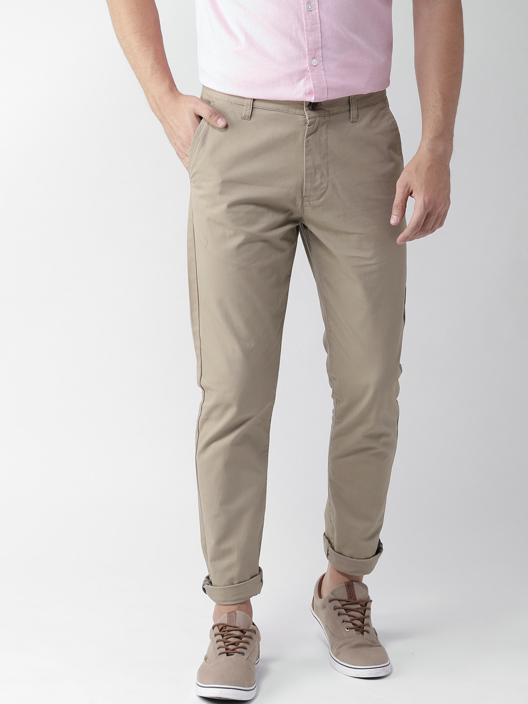 Buy FOREVER 21 Men Beige Regular Fit Solid Chinos Trousers for Men