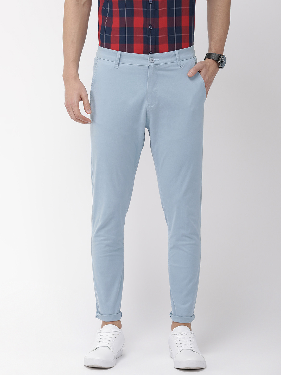 Buy HIGHLANDER Men Blue Tapered Fit Solid Chinos - Trousers for Men ...