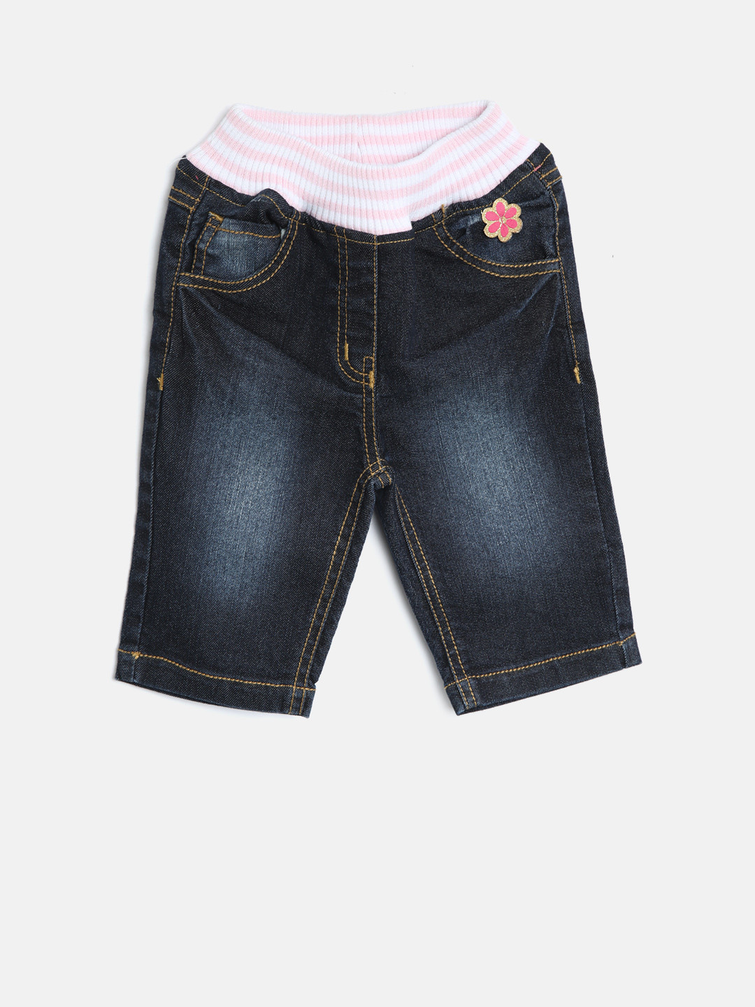 Buy Little Kangaroos Girls Navy Blue Washed Denim Capris Capris for