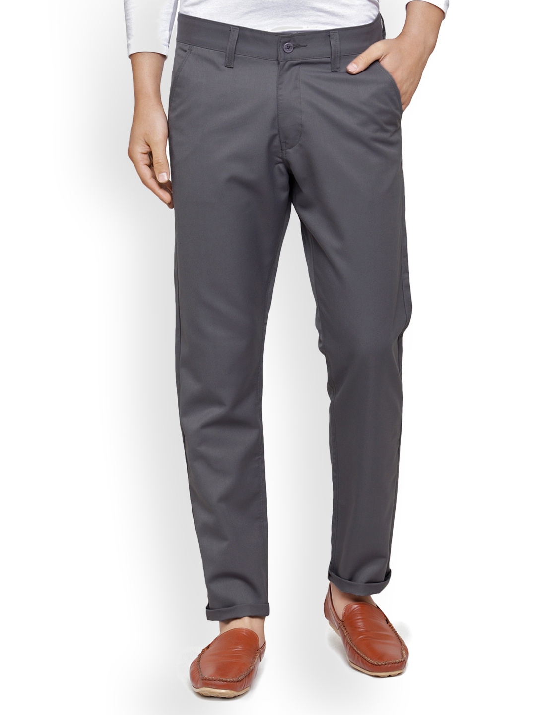 Buy JAINISH Men Grey Smart Slim Fit Solid Chinos - Trousers for Men ...