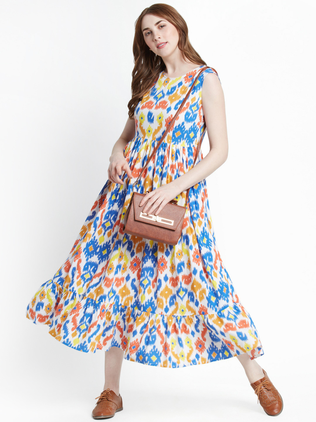 Buy AKKRITI BY PANTALOONS Women White & Blue Printed A Line Dress