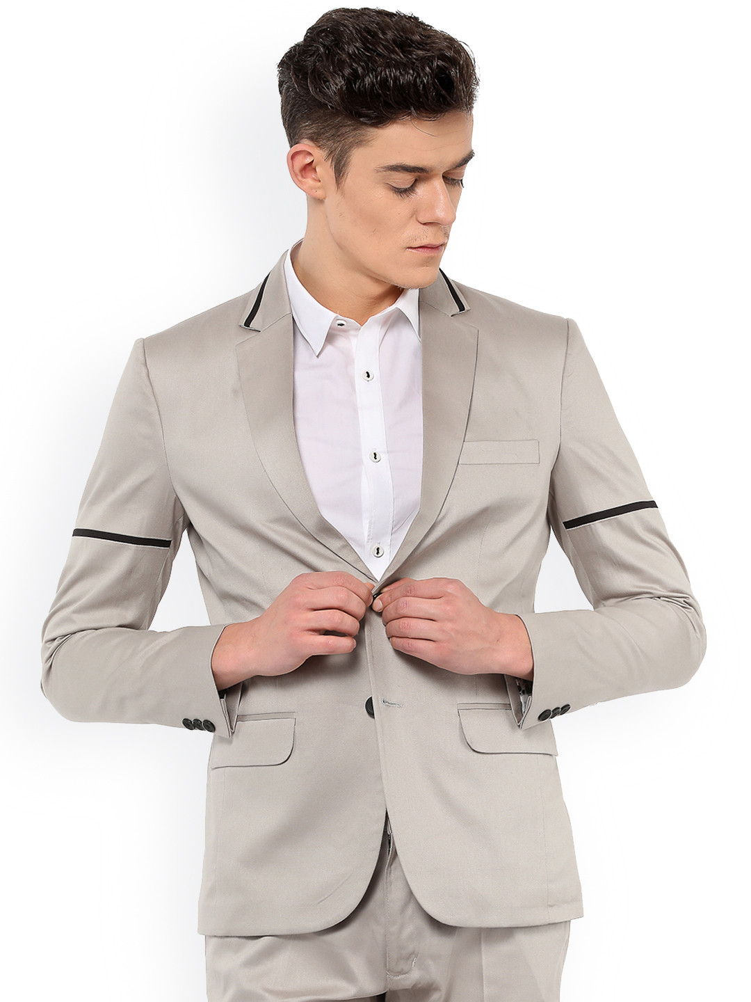 Men's Grey Single-Breasted Slim Fit Blazer
