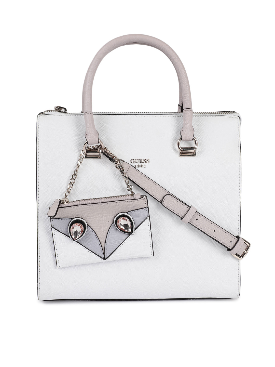 Buy GUESS White Solid Leather Shoulder Bag Handbags for Women 3889440