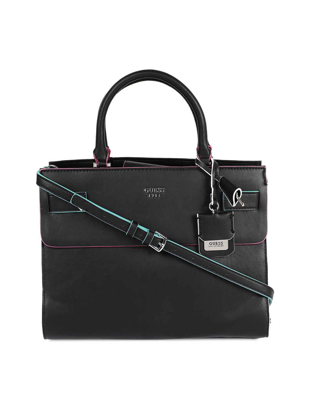 Buy GUESS Black Solid Leather Handheld Bag Handbags for Women 3889442