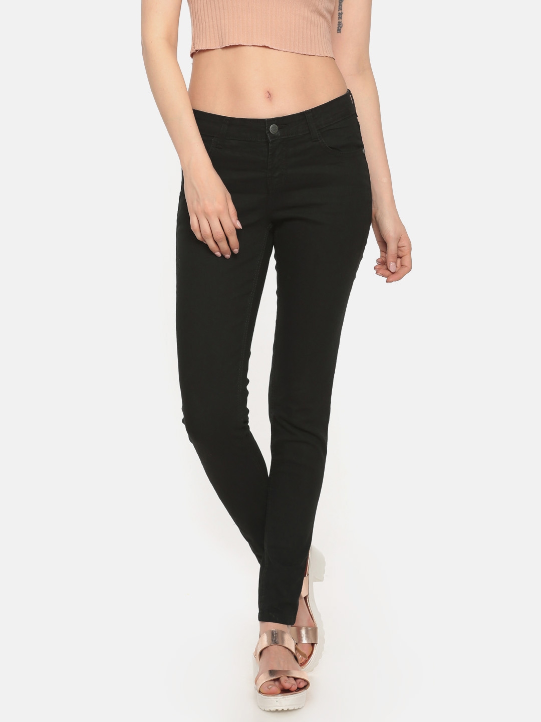 Buy Newport Women Black Skinny Fit Mid Rise Clean Look Stretchable ...