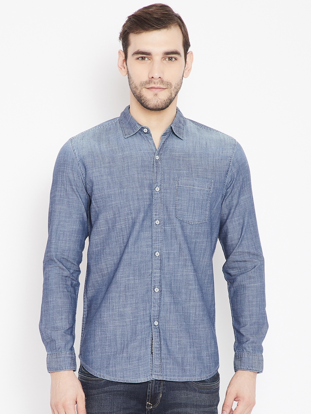Buy Numero Uno Men Blue Slim Fit Faded Denim Shirt - Shirts for Men ...