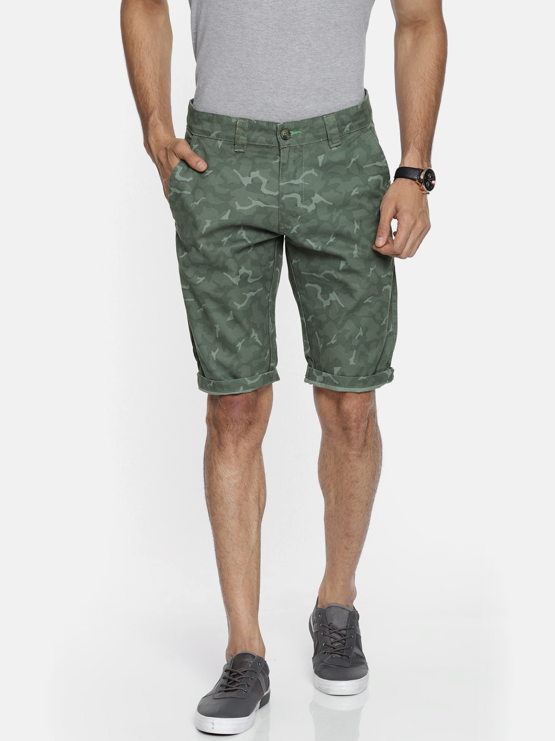 Buy Sports52 Wear Men Green Camouflage Print Tailored Fit Chino Shorts